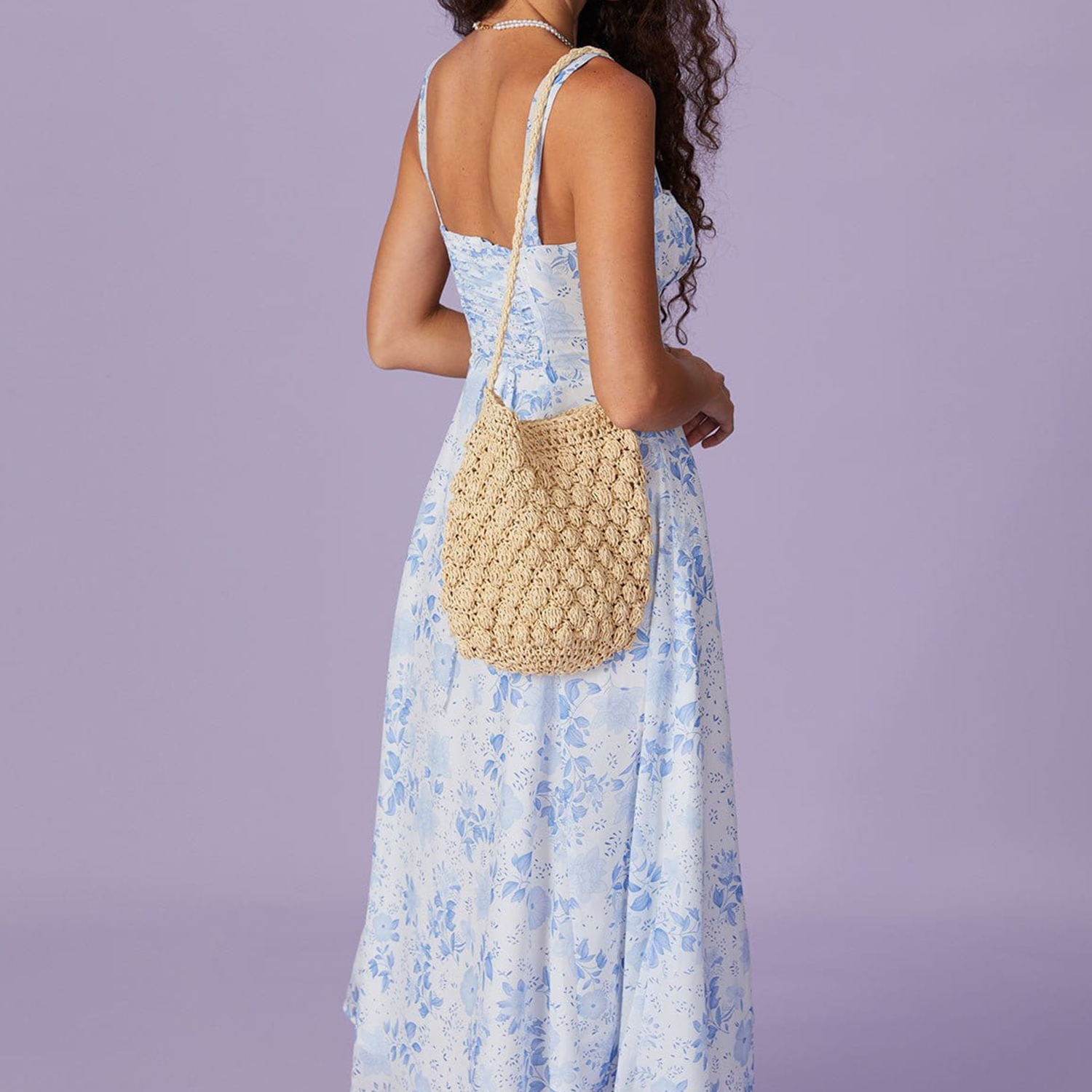 Square‑Neck Floral Ruched Slit Midi Dress