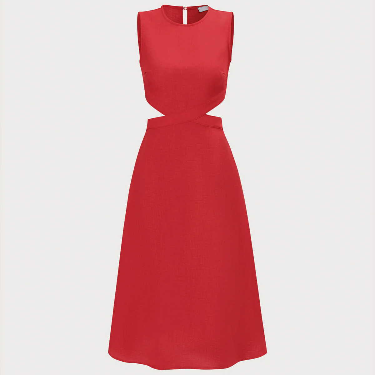 Round‑Neck Sleeveless Side Cut‑Out Tie‑Back Midi Dress